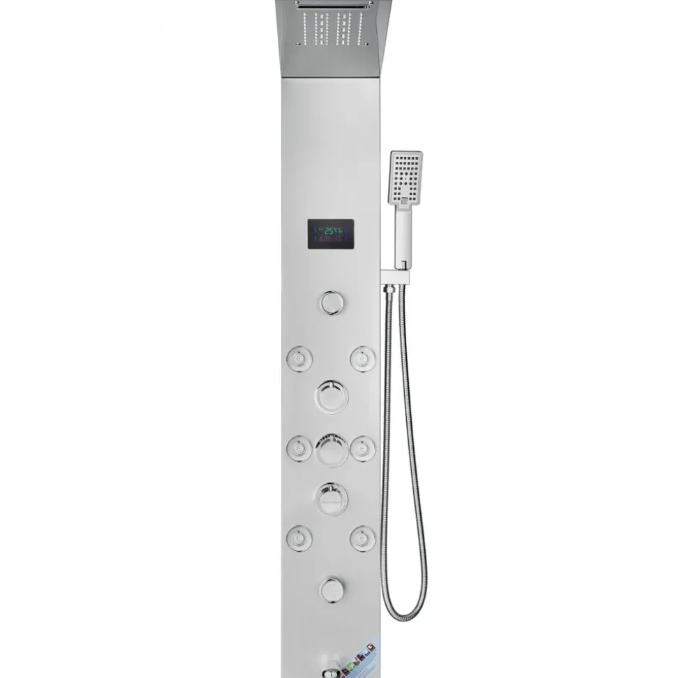 VEVOR Shower Panel System, 6 Shower Modes, LED & Screen Hydroelectricity Shower Panel Tower, Rainfall, Waterfall, 8 Massage Jets, Tub Spout, Handheld Shower, Stainless Steel Wall-Mounted Shower Set