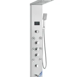 VEVOR Shower Panel System, 6 Shower Modes, LED & Screen Hydroelectricity Shower Panel Tower, Rainfall, Waterfall, 8 Massage Jets, Tub Spout, Handheld Shower, Stainless Steel Wall-Mounted Shower Set