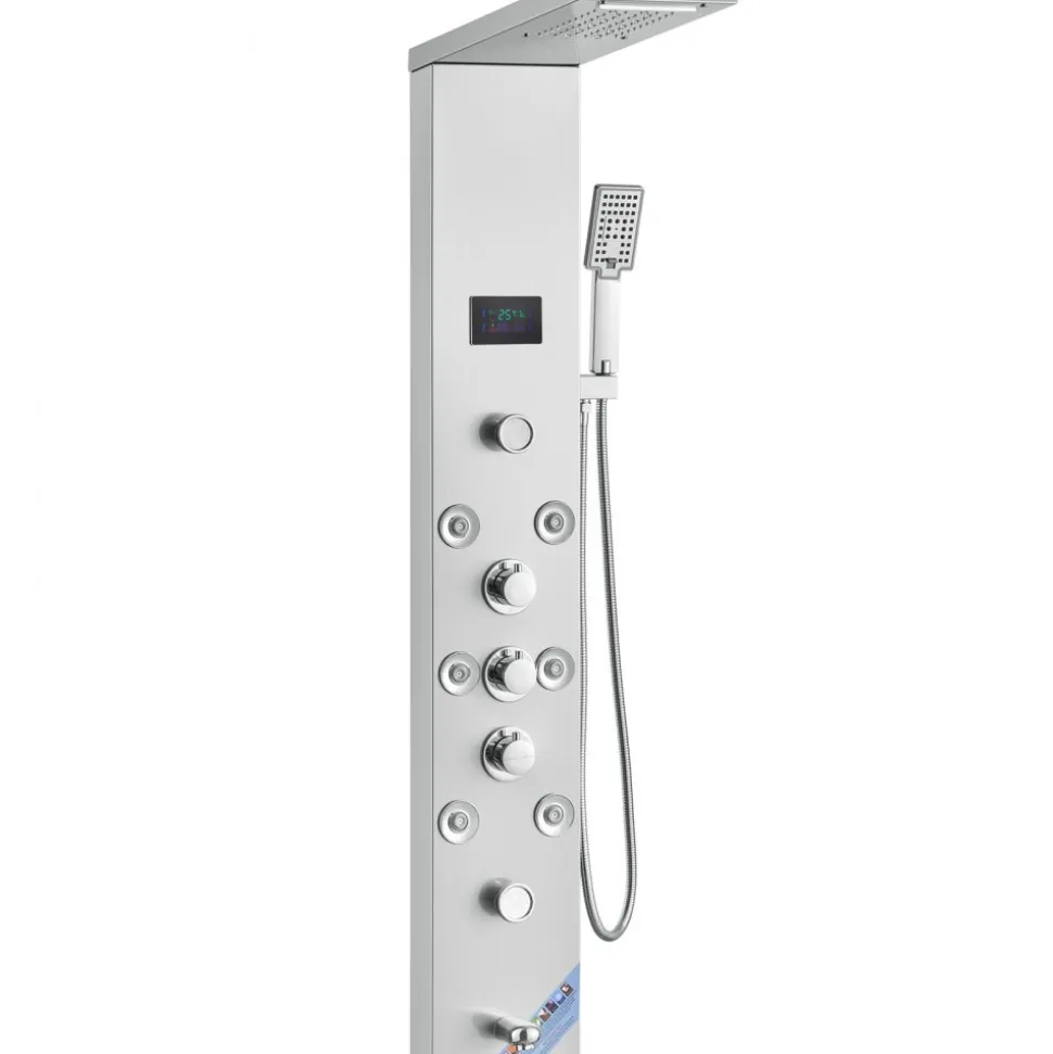 VEVOR Shower Panel System, 6 Shower Modes, LED & Screen Hydroelectricity Shower Panel Tower, Rainfall, Waterfall, 8 Massage Jets, Tub Spout, Handheld Shower, Stainless Steel Wall-Mounted Shower Set