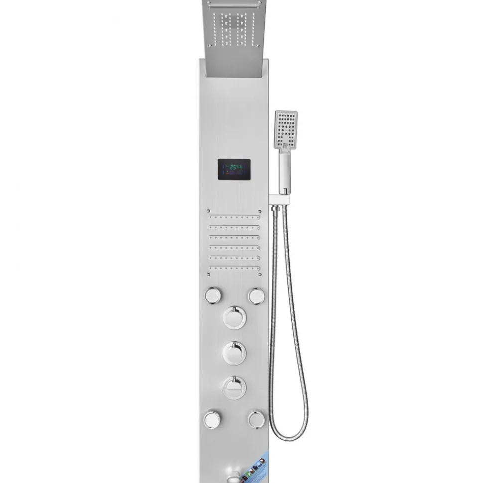 VEVOR Shower Panel System, 6 Shower Modes, LED & Screen Hydroelectricity Shower Panel Tower, Rainfall, Waterfall, 5 Massage Jets, Tub Spout, Handheld Shower, Stainless Steel Wall-Mounted Shower Set