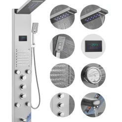 VEVOR Shower Panel System, 6 Shower Modes, LED & Screen Hydroelectricity Shower Panel Tower, Rainfall, Waterfall, 5 Massage Jets, Tub Spout, Handheld Shower, Stainless Steel Wall-Mounted Shower Set