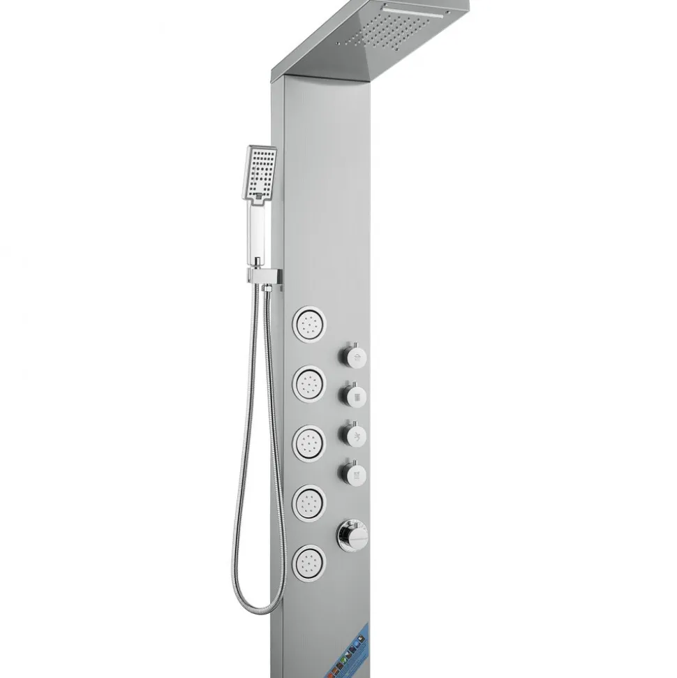 VEVOR Shower Panel System, 4 Shower Modes Shower Panel Tower, Rainfall, Waterfall, 5 Full Body Massage Jets and 3-Setting Handheld Shower Head with 59" Hose, Stainless Steel Wall-Mounted Shower Set