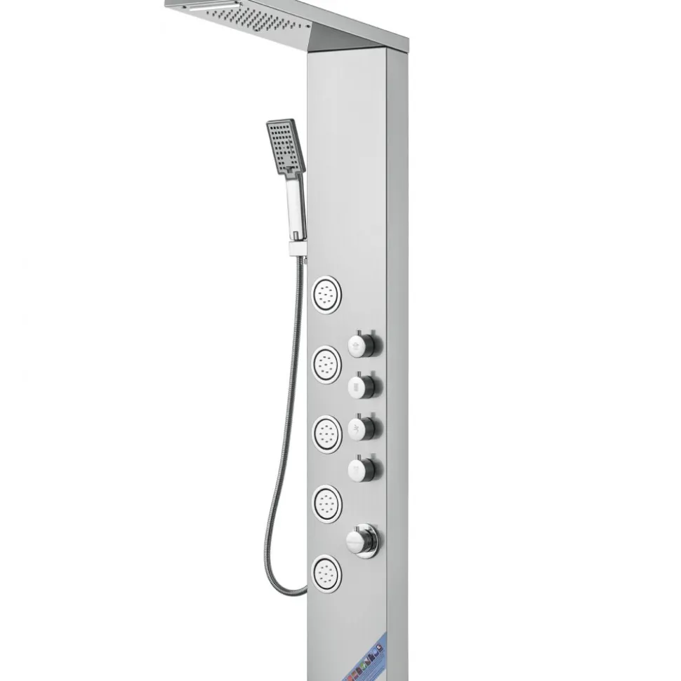 VEVOR Shower Panel System, 4 Shower Modes Shower Panel Tower, Rainfall, Waterfall, 5 Full Body Massage Jets and 3-Setting Handheld Shower Head with 59" Hose, Stainless Steel Wall-Mounted Shower Set
