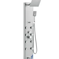 VEVOR Shower Panel System, 5 Shower Modes, Digital Display Shower Panel Tower, Rainfall, 8 Massage Jets, Tub Spout, 3-Setting Handheld Shower Head 59
