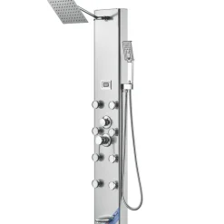VEVOR Shower Panel System, 5 Shower Modes, Digital Display Shower Panel Tower, Rainfall, 8 Massage Jets, Tub Spout, 3-Setting Handheld Shower Head 59