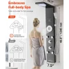 VEVOR Shower Panel Tower System with Rainfall Shower Head, LED, 53 in Brushed Stainless Steel Shower Column, 6-Function Faucet, Wall-Mount Rain Massage System with 5 Body Jets, Handheld, Tub Spout