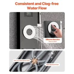 VEVOR Shower Panel Tower System with Rainfall Shower Head, LED, 53 in Brushed Stainless Steel Shower Column, 6-Function Faucet, Wall-Mount Rain Massage System with 5 Body Jets, Handheld, Tub Spout