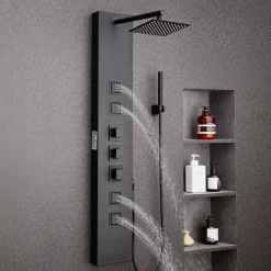 VEVOR Shower Panel Tower System with Rainfall Waterfall Shower Head, 53 in Brushed Stainless Steel Shower Column, 5-Function Faucet, Wall-Mount Rain Massage System with 2 Body Jet, Handheld, Tub Spout