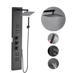 VEVOR Shower Panel Tower System with Rainfall Waterfall Shower Head, 53 in Brushed Stainless Steel Shower Column, 5-Function Faucet, Wall-Mount Rain Massage System with 2 Body Jet, Handheld, Tub Spout