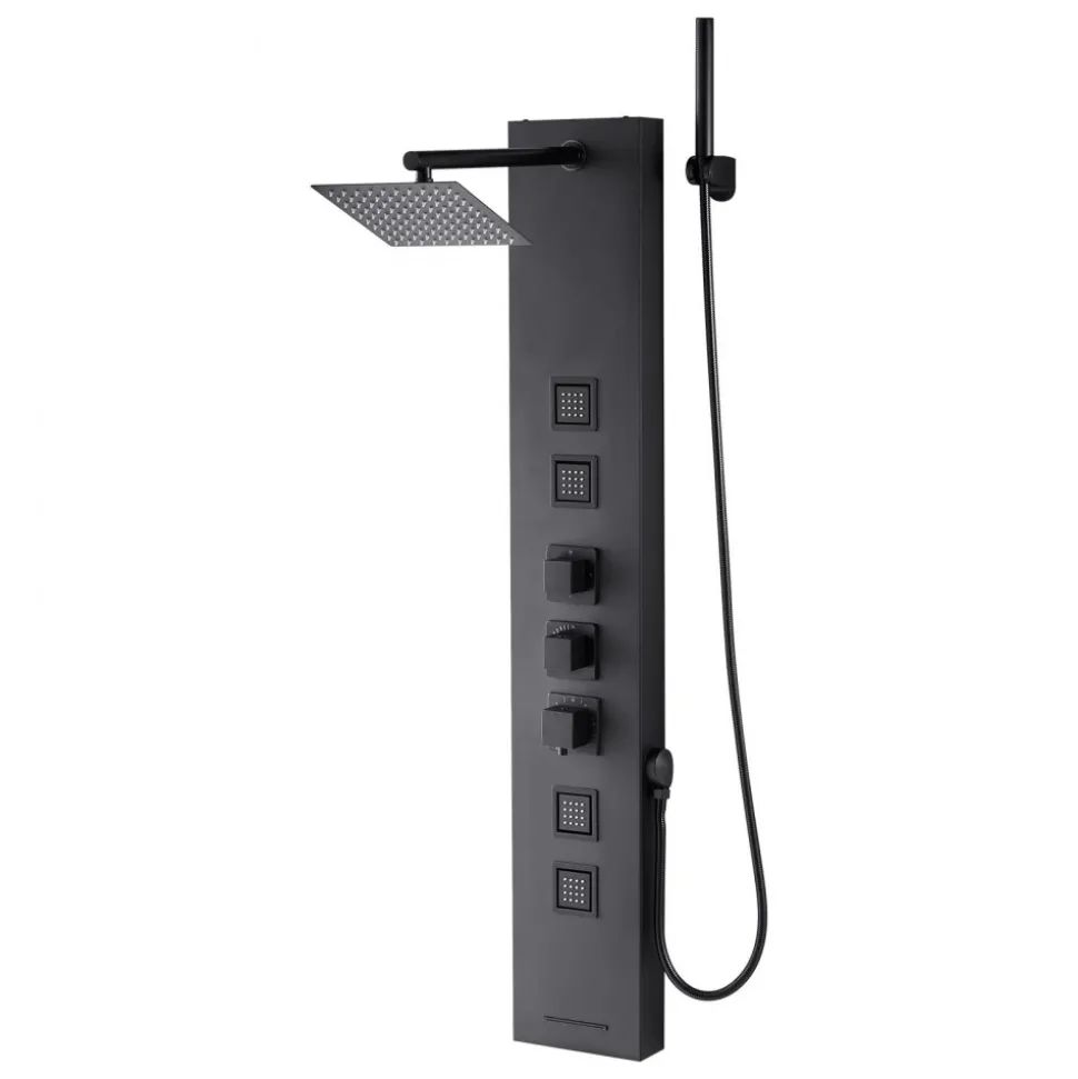 VEVOR Shower Panel Tower System with Rainfall Waterfall Shower Head, 53 in Brushed Stainless Steel Shower Column, 5-Function Faucet, Wall-Mount Rain Massage System with 2 Body Jet, Handheld, Tub Spout