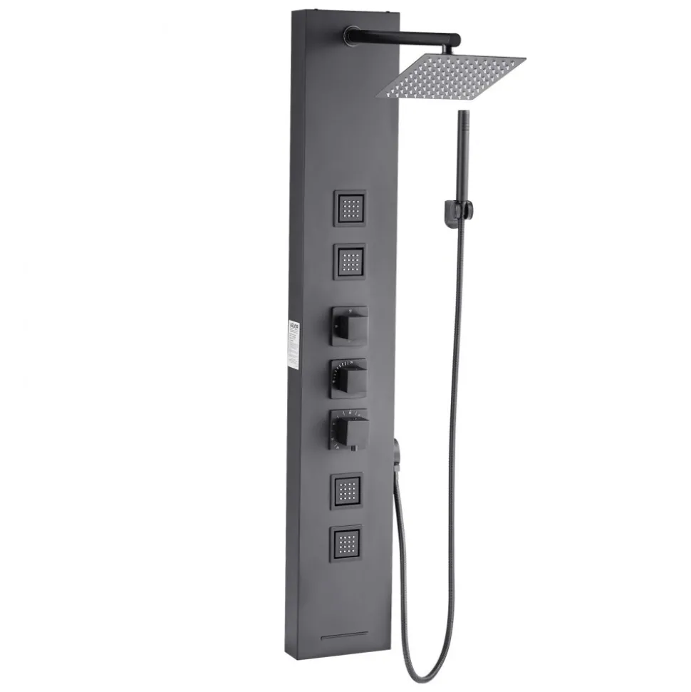 VEVOR Shower Panel Tower System with Rainfall Waterfall Shower Head, 53 in Brushed Stainless Steel Shower Column, 5-Function Faucet, Wall-Mount Rain Massage System with 2 Body Jet, Handheld, Tub Spout