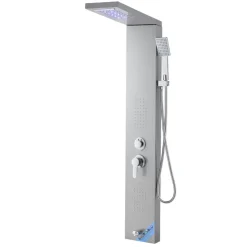 VEVOR Shower Panel Tower System with Rainfall Waterfall Shower Head, LED, 53 in Brushed Stainless Steel Shower Column, 5-Function Faucet, Wall-Mount Rain Massage System, with Handheld, Tub Spout
