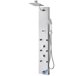 VEVOR Shower Panel Tower System with Rainfall Shower Head, LED, 49 in Brushed Stainless Steel Shower Column, 4-Function Faucet, Wall-Mount Rain Massage System with 6 Body Jets, Handheld, and Tub Spout