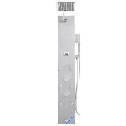 VEVOR Shower Panel Tower System with Rainfall Shower Head, LED, 49 in Brushed Stainless Steel Shower Column, 4-Function Faucet, Wall-Mount Rain Massage System with 6 Body Jets, Handheld, and Tub Spout
