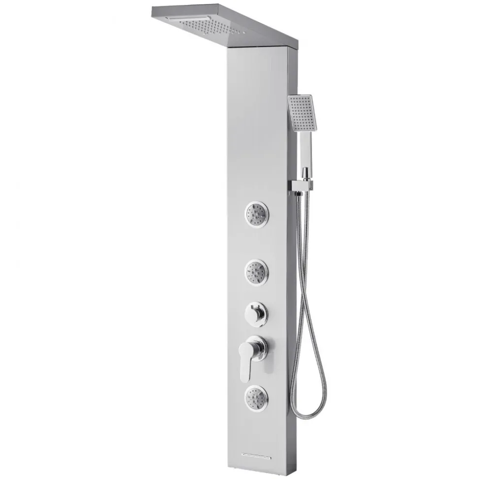 VEVOR Shower Panel Tower System with Rainfall Waterfall Shower Head, LED, 53 in Brushed Stainless Steel Shower Column, 5-Function Faucet, Wall-Mount Rain Massage System, with Handheld and Tub Spout