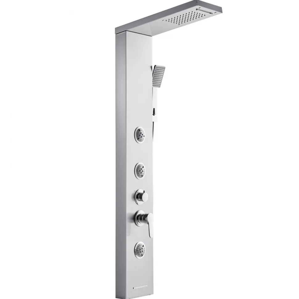 VEVOR Shower Panel Tower System with Rainfall Waterfall Shower Head, LED, 53 in Brushed Stainless Steel Shower Column, 5-Function Faucet, Wall-Mount Rain Massage System, with Handheld and Tub Spout