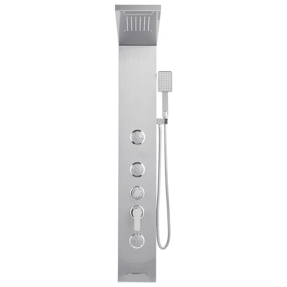 VEVOR Shower Panel Tower System with Rainfall Waterfall Shower Head, LED, 53 in Brushed Stainless Steel Shower Column, 5-Function Faucet, Wall-Mount Rain Massage System, with Handheld and Tub Spout