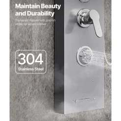 VEVOR Shower Panel Tower System with Rainfall Waterfall Shower Head, LED, 53 in Brushed Stainless Steel Shower Column, 5-Function Faucet, Wall-Mount Rain Massage System, with Handheld and Tub Spout