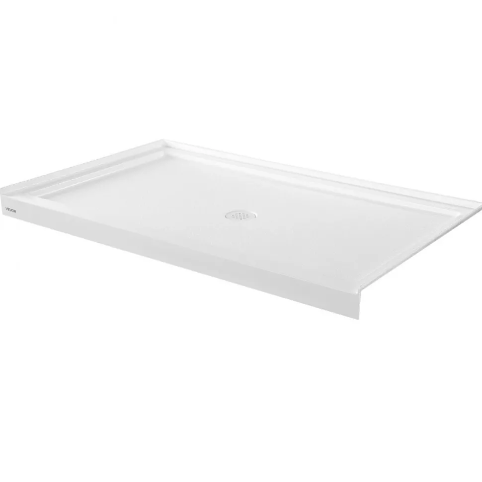 VEVOR Shower Pan, 60″ L x 32″ W Single Threshold Shower Base, Rectangle Acrylic & PVC Showering Base in White, Slip-Resistant Showering Pan Bases with Drain & Cover for Bathroom, Right Drain Location