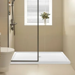 VEVOR Shower Pan, 60″ L x 32″ W Single Threshold Shower Base, Rectangle Acrylic & PVC Showering Base in White, Slip-Resistant Showering Pan Bases with Drain & Cover for Bathroom, Right Drain Location