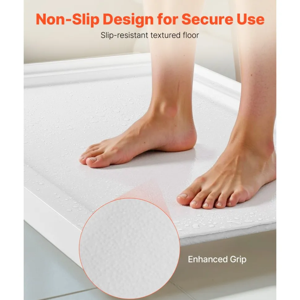 VEVOR Shower Pan, 60″ L x 32″ W Single Threshold Shower Base, Rectangle Acrylic & PVC Showering Base in White, Slip-Resistant Showering Pan Bases with Drain & Cover for Bathroom, Right Drain Location