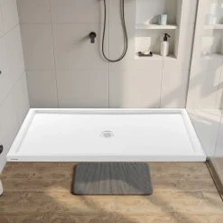 VEVOR Shower Pan, 60″ L x 32″ W Single Threshold Shower Base, Rectangle Acrylic & PVC Showering Base in White, Slip-Resistant Showering Pan Bases with Drain & Cover for Bathroom, Right Drain Location