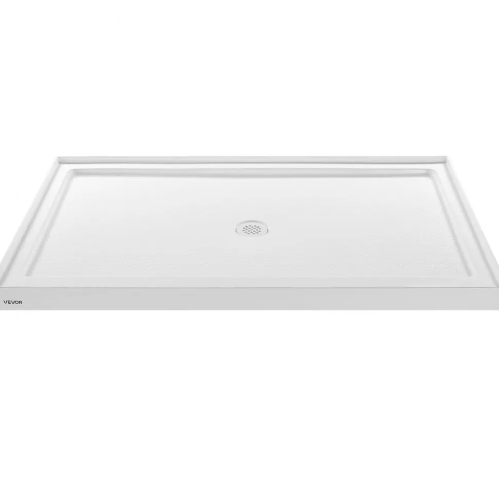 VEVOR Shower Pan, 60″ L x 32″ W Single Threshold Shower Base, Rectangle Acrylic & PVC Showering Base in White, Slip-Resistant Showering Pan Bases with Drain & Cover for Bathroom, Right Drain Location