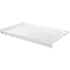 VEVOR Shower Pan, 60″ L x 30″ W Single Threshold Shower Base, Rectangle Acrylic & PVC Showering Base in White, Slip-Resistant Showering Pan Bases with Drain & Cover for Bathroom, Left Drain Location