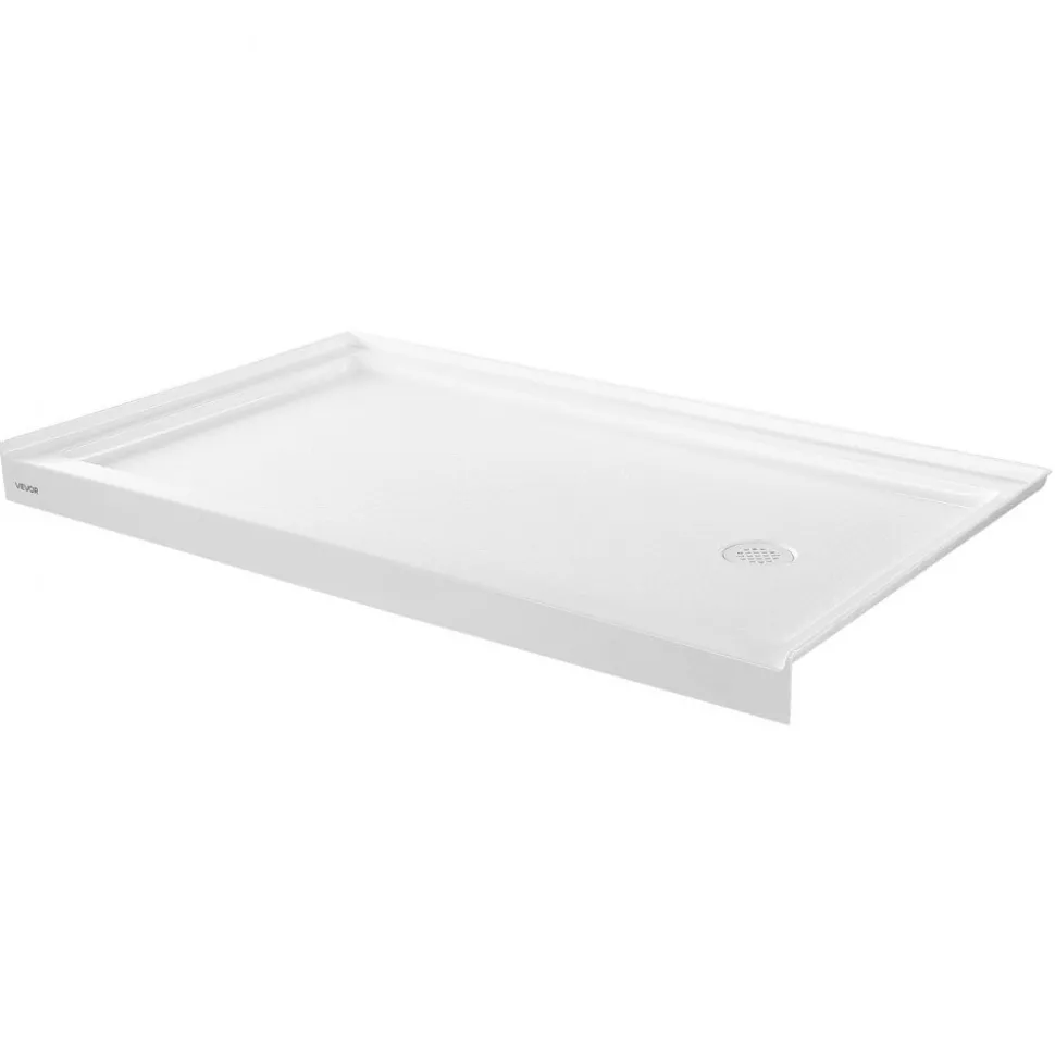 VEVOR Shower Pan, 60″ L x 30″ W Single Threshold Shower Base, Rectangle Acrylic & PVC Showering Base in White, Slip-Resistant Showering Pan Bases with Drain & Cover for Bathroom, Left Drain Location