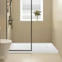VEVOR Shower Pan, 60″ L x 30″ W Single Threshold Shower Base, Rectangle Acrylic & PVC Showering Base in White, Slip-Resistant Showering Pan Bases with Drain & Cover for Bathroom, Left Drain Location