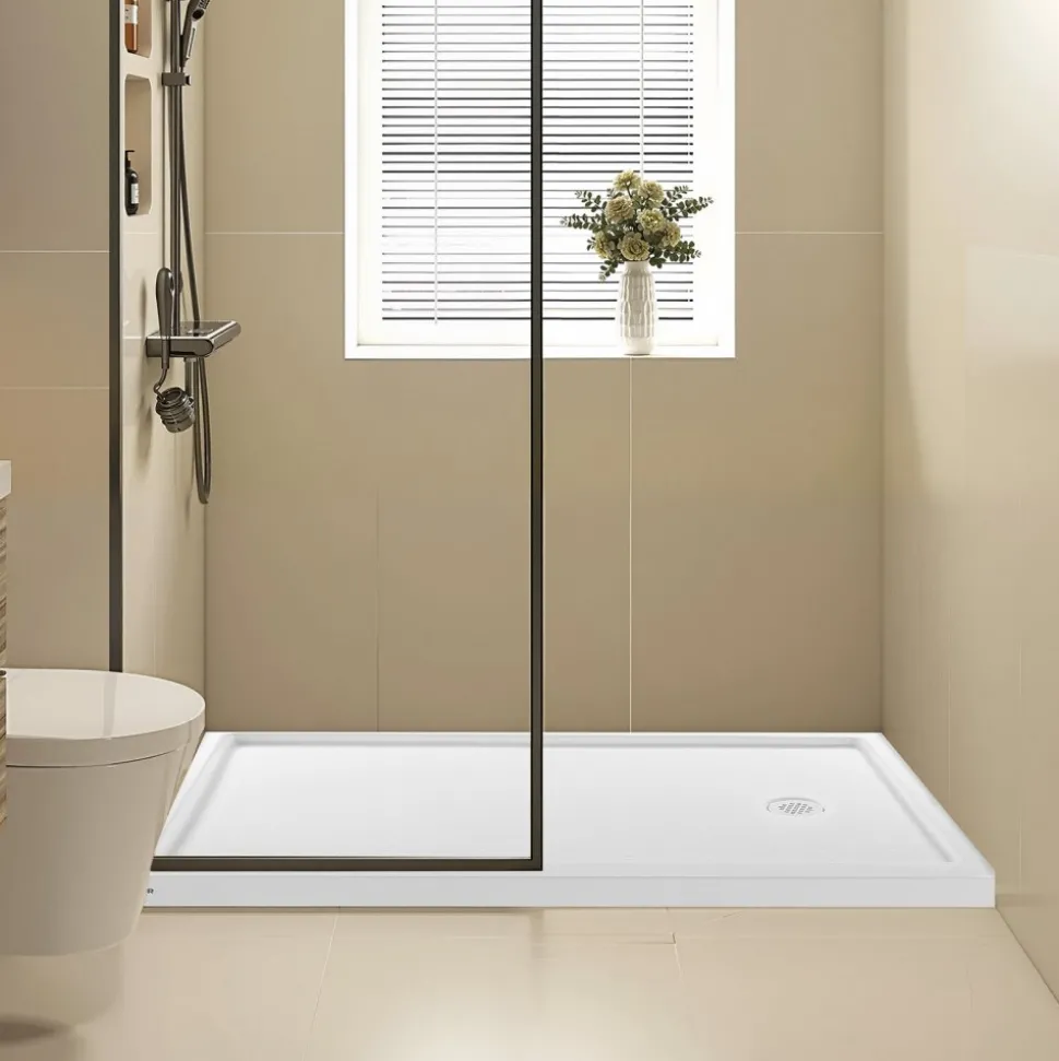 VEVOR Shower Pan, 60″ L x 30″ W Single Threshold Shower Base, Rectangle Acrylic & PVC Showering Base in White, Slip-Resistant Showering Pan Bases with Drain & Cover for Bathroom, Left Drain Location