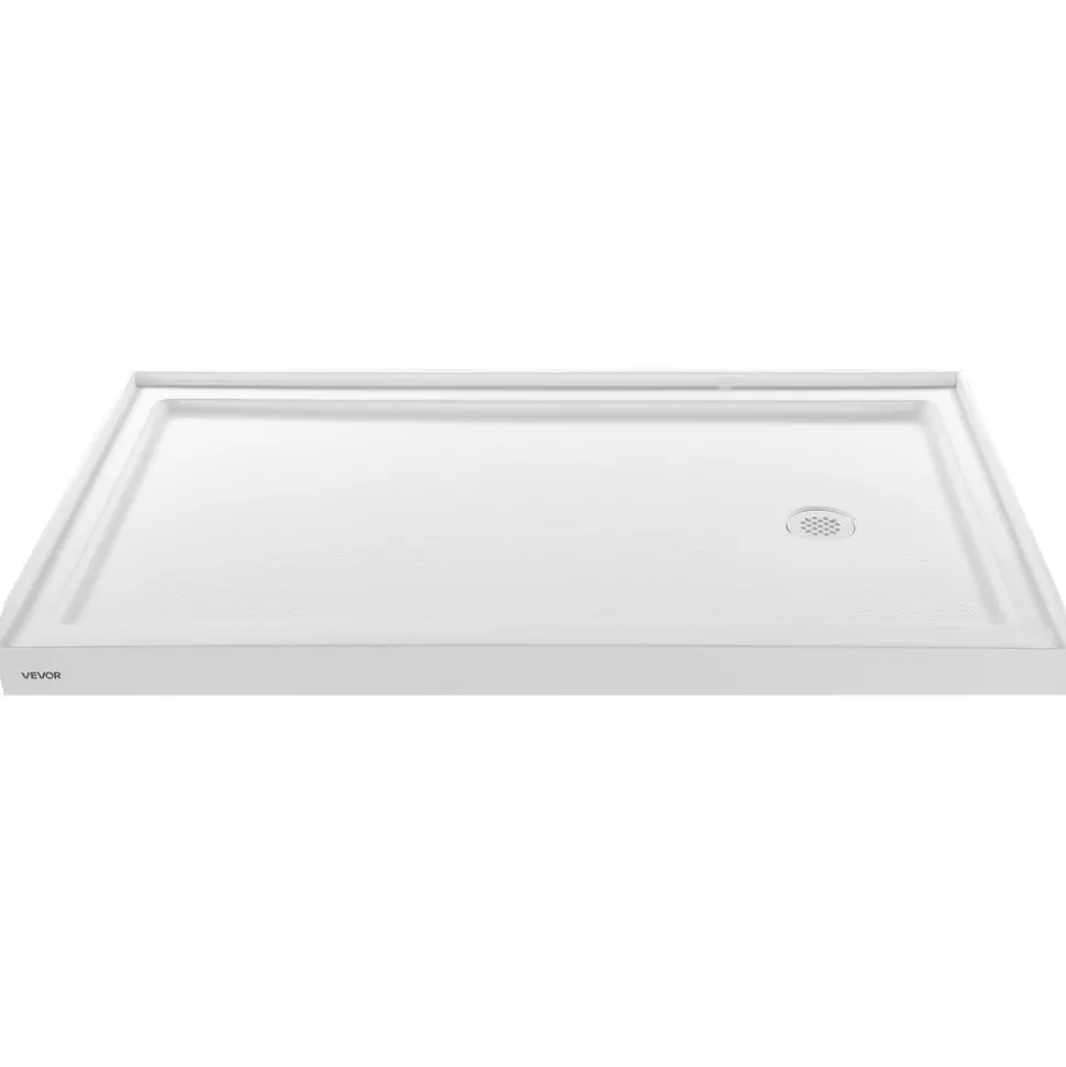VEVOR Shower Pan, 60″ L x 30″ W Single Threshold Shower Base, Rectangle Acrylic & PVC Showering Base in White, Slip-Resistant Showering Pan Bases with Drain & Cover for Bathroom, Left Drain Location