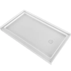 VEVOR Shower Pan, 60″ L x 30″ W Single Threshold Shower Base, Rectangle Acrylic & PVC Showering Base in White, Slip-Resistant Showering Pan Bases with Drain & Cover for Bathroom, Left Drain Location