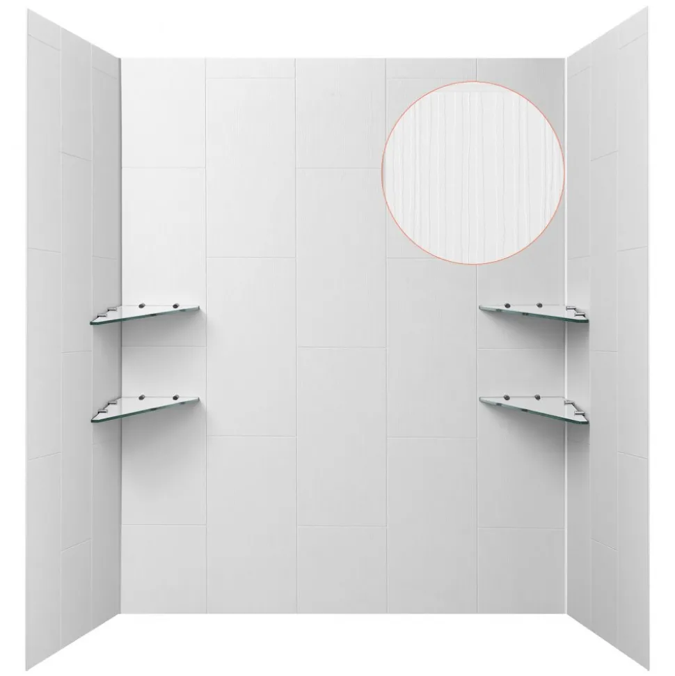 VEVOR Shower Wall Panels, 60" W x 36" D x 75" H, 0.14" (3.5 mm) Thick, 3-Panel Waterproof SMC Shower Surround Kit, Quick Install and Trimmable Bathroom Tub Wall Panel Surround Kit with 4 Glass Shelves