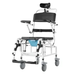 VEVOR Shower Wheelchair, 17.5in Width Aluminum Alloy Bathroom Wheelchair for Inside Shower, Adjustable Rolling Shower Chair w/ Brake for Disabled Adult, 300 lbs Capacity Shower Transport Chair