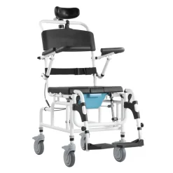 VEVOR Shower Wheelchair, 17.5in Width Aluminum Alloy Bathroom Wheelchair for Inside Shower, Adjustable Rolling Shower Chair w/ Brake for Disabled Adult, 300 lbs Capacity Shower Transport Chair