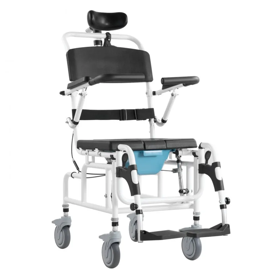 VEVOR Shower Wheelchair, 17.5in Width Aluminum Alloy Bathroom Wheelchair for Inside Shower, Adjustable Rolling Shower Chair w/ Brake for Disabled Adult, 300 lbs Capacity Shower Transport Chair