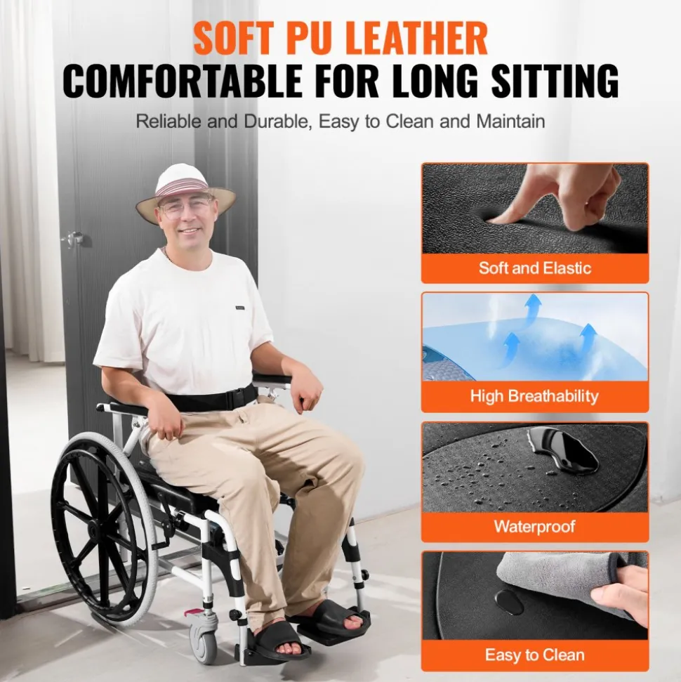 VEVOR Shower Wheelchair, 17.5in Width Aluminum Alloy Bathroom Wheelchair for Inside Shower, Adjustable Rolling Shower Chair w/ Brake for Disabled Adult, 300 lbs Capacity Shower Commode Transport Chair