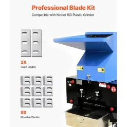 VEVOR Shredder Blades, Alloy Steel Shredder Machine Blade Kit with 9 Rotating and 2 Fixed Blades, High-Hardness SKD-11 Blade, Compatible with Model 180 Plastic Grinder, for ABS, PP, PVC & Nylon