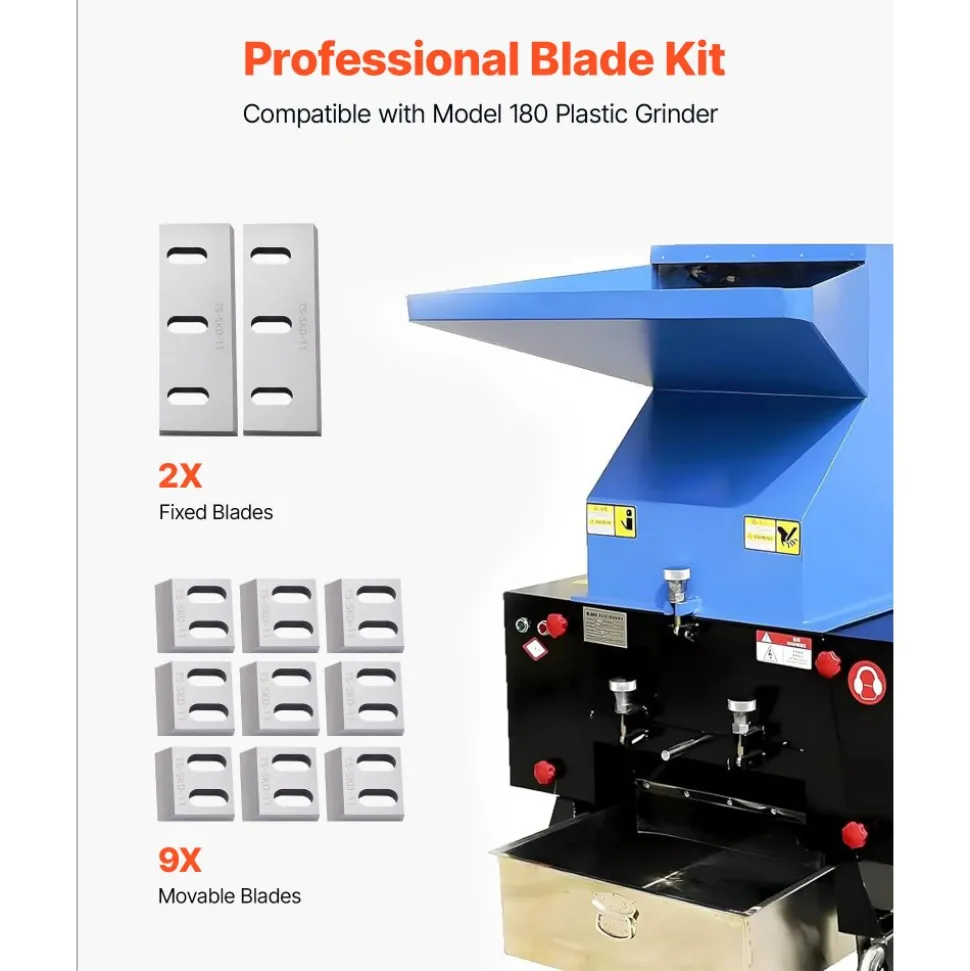 VEVOR Shredder Blades, Alloy Steel Shredder Machine Blade Kit with 9 Rotating and 2 Fixed Blades, High-Hardness SKD-11 Blade, Compatible with Model 180 Plastic Grinder, for ABS, PP, PVC & Nylon