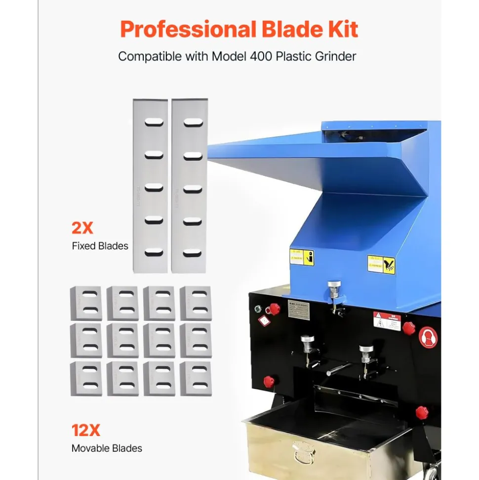 VEVOR Shredder Blades, Alloy Steel Shredder Machine Blade Kit with 12 Rotating and 2 Fixed Blades, High-Hardness SKD-11 Blade, Compatible with Model 400 Plastic Grinder, for ABS, PP, PVC & Nylon