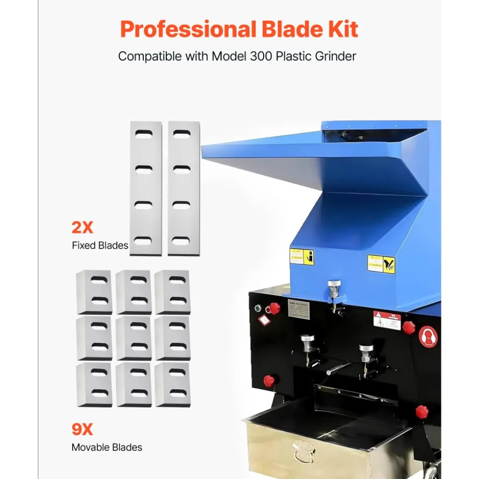 VEVOR Shredder Blades, Alloy Steel Shredder Machine Blade Kit with 9 Rotating and 2 Fixed Blades, High-Hardness SKD-11 Blade, Compatible with Model 300 Plastic Grinder, for ABS, PP, PVC & Nylon