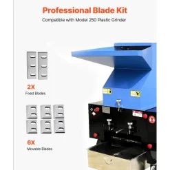 VEVOR Shredder Blades, Alloy Steel Shredder Machine Blade Kit with 6 Rotating and 2 Fixed Blades, High-Hardness SKD-11 Blade, Compatible with Model 250 Plastic Grinder, for ABS, PP, PVC & Nylon