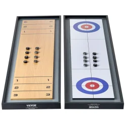 VEVOR Shuffleboard and Curling 2 in 1 Board Games, 45" Portable Tabletop Set, Two Sided Tabletop Shuffleboard with 8 Rolling Pucks, Shuffleboard and Curling Combo Game Set for Kids and Family