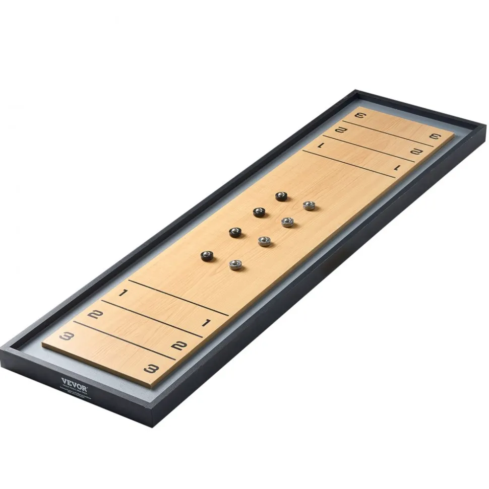 VEVOR Shuffleboard and Curling 2 in 1 Board Games, 45" Portable Tabletop Set, Two Sided Tabletop Shuffleboard with 8 Rolling Pucks, Shuffleboard and Curling Combo Game Set for Kids and Family