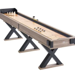 VEVOR Shuffleboard Table, 11.5 ft Shuffleboard for Family Game Rooms, 2 in 1 Shuffleboard and Bowling Combo Game Set, with Scratch-Resistant Playfield, Legs, 8 Pucks, Bowling Set, Wax, and Table Brush