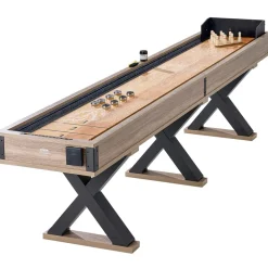 VEVOR Shuffleboard Table, 11.5 ft Shuffleboard for Family Game Rooms, 2 in 1 Shuffleboard and Bowling Combo Game Set, with Scratch-Resistant Playfield, Legs, 8 Pucks, Bowling Set, Wax, and Table Brush