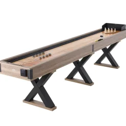 VEVOR Shuffleboard Table, 11.5 ft Shuffleboard for Family Game Rooms, 2 in 1 Shuffleboard and Bowling Combo Game Set, with Scratch-Resistant Playfield, Legs, 8 Pucks, Bowling Set, Wax, and Table Brush