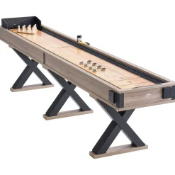 VEVOR Shuffleboard Table, 11.5 ft Shuffleboard for Family Game Rooms, 2 in 1 Shuffleboard and Bowling Combo Game Set, with Scratch-Resistant Playfield, Legs, 8 Pucks, Bowling Set, Wax, and Table Brush
