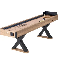VEVOR Shuffleboard Table, 9 ft Shuffleboard for Family Game Rooms, 2 in 1 Shuffleboard and Bowling Combo Game Set, with Scratch-Resistant Playfield, Legs, 8 Pucks, Bowling Set, Wax, and Table Brush